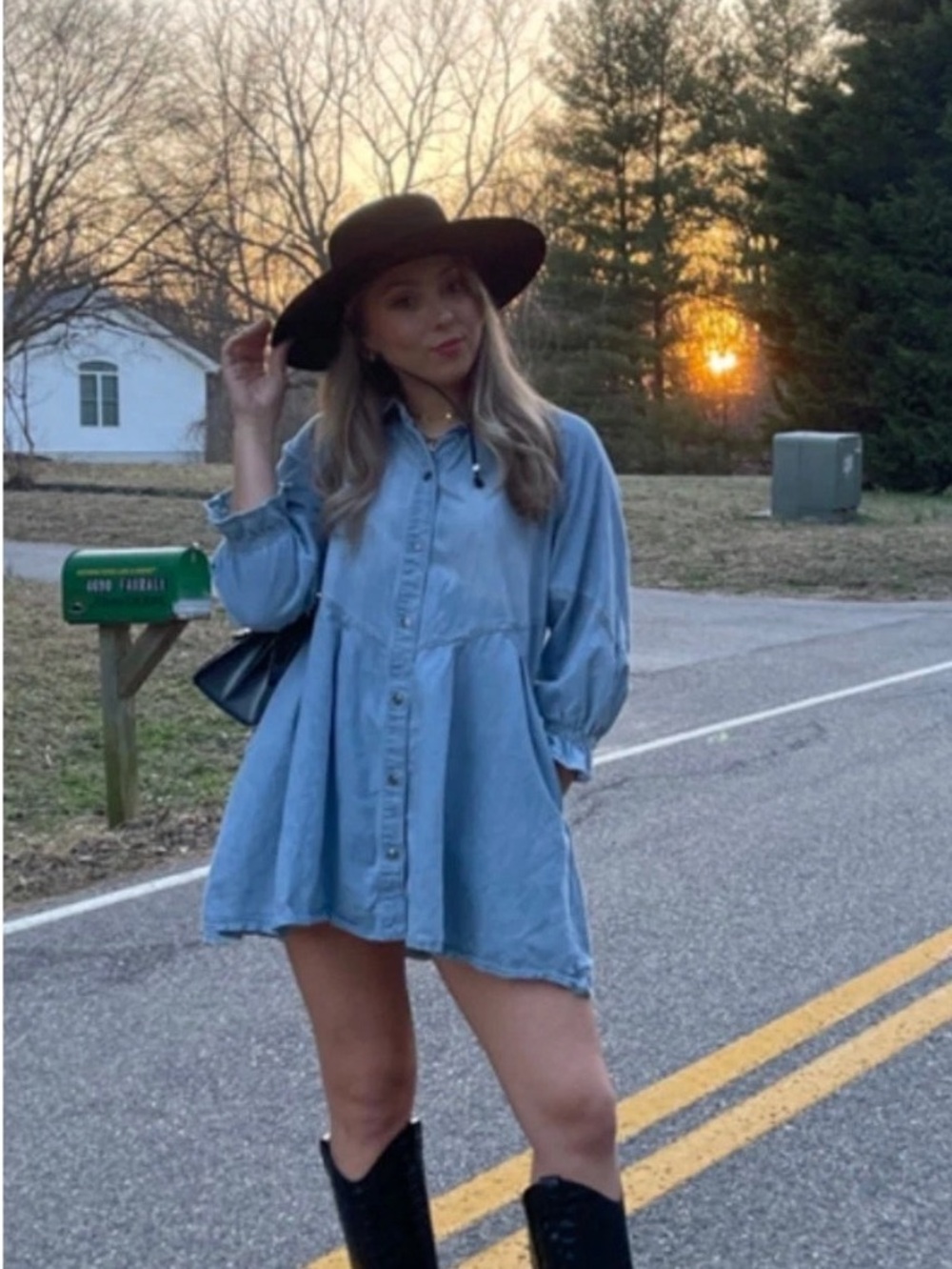 Free People Light Blue Denim Mini Shirt Dress
